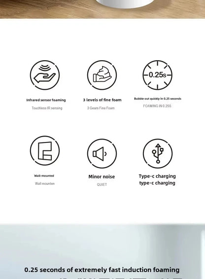 Intelligent Sensor Multi-Speed Contact-Free Wall-Mounted Vertical Hand Sanitizer Bubble Machine Rechargeable Soap Dispenser