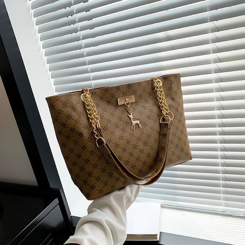Women Soft Leather Tote Bag Large Capacity Shoulder Handbag with Hanging Charm Accessories
