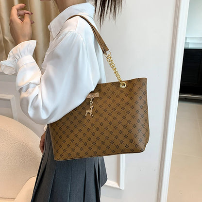Women Soft Leather Tote Bag Large Capacity Shoulder Handbag with Hanging Charm Accessories