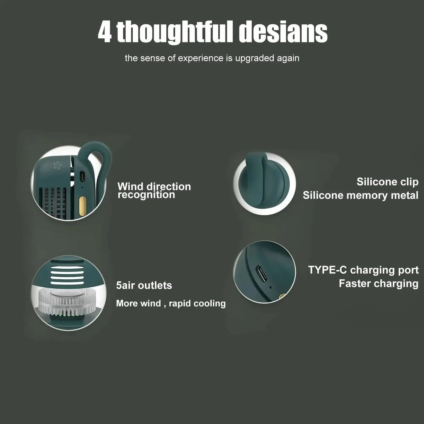 MF019 Mini Whirlwind Portable Snap On Charging Fan Waist Clip Mini Whirlwind Fan 3-Speed Handsfree Silent Strong Wind
