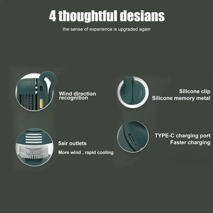 MF019 Mini Whirlwind Portable Snap On Charging Fan Waist Clip Mini Whirlwind Fan 3-Speed Handsfree Silent Strong Wind