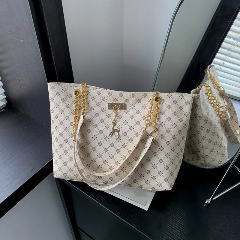 Women Soft Leather Tote Bag Large Capacity Shoulder Handbag with Hanging Charm Accessories