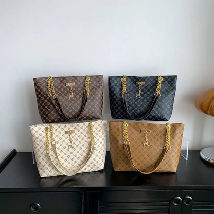 Women Soft Leather Tote Bag Large Capacity Shoulder Handbag with Hanging Charm Accessories