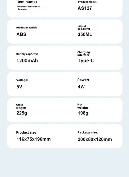 Intelligent Sensor Multi-Speed Contact-Free Wall-Mounted Vertical Hand Sanitizer Bubble Machine Rechargeable Soap Dispenser