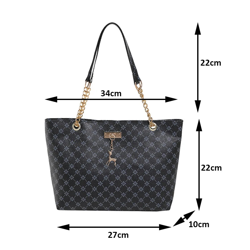 Women Soft Leather Tote Bag Large Capacity Shoulder Handbag with Hanging Charm Accessories